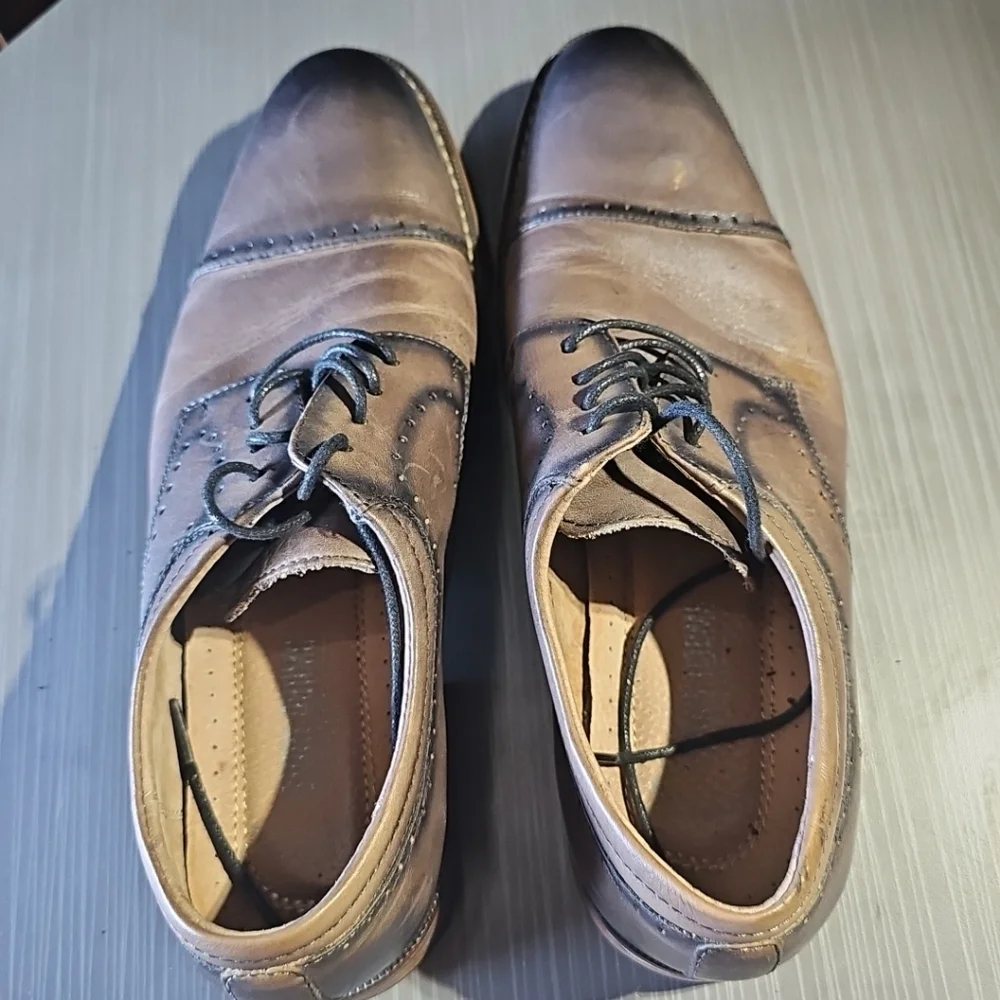 Stacy Adams Mens Balance Manmade Leather Oxford Shoes Size 9.5 Brown & Black EUC